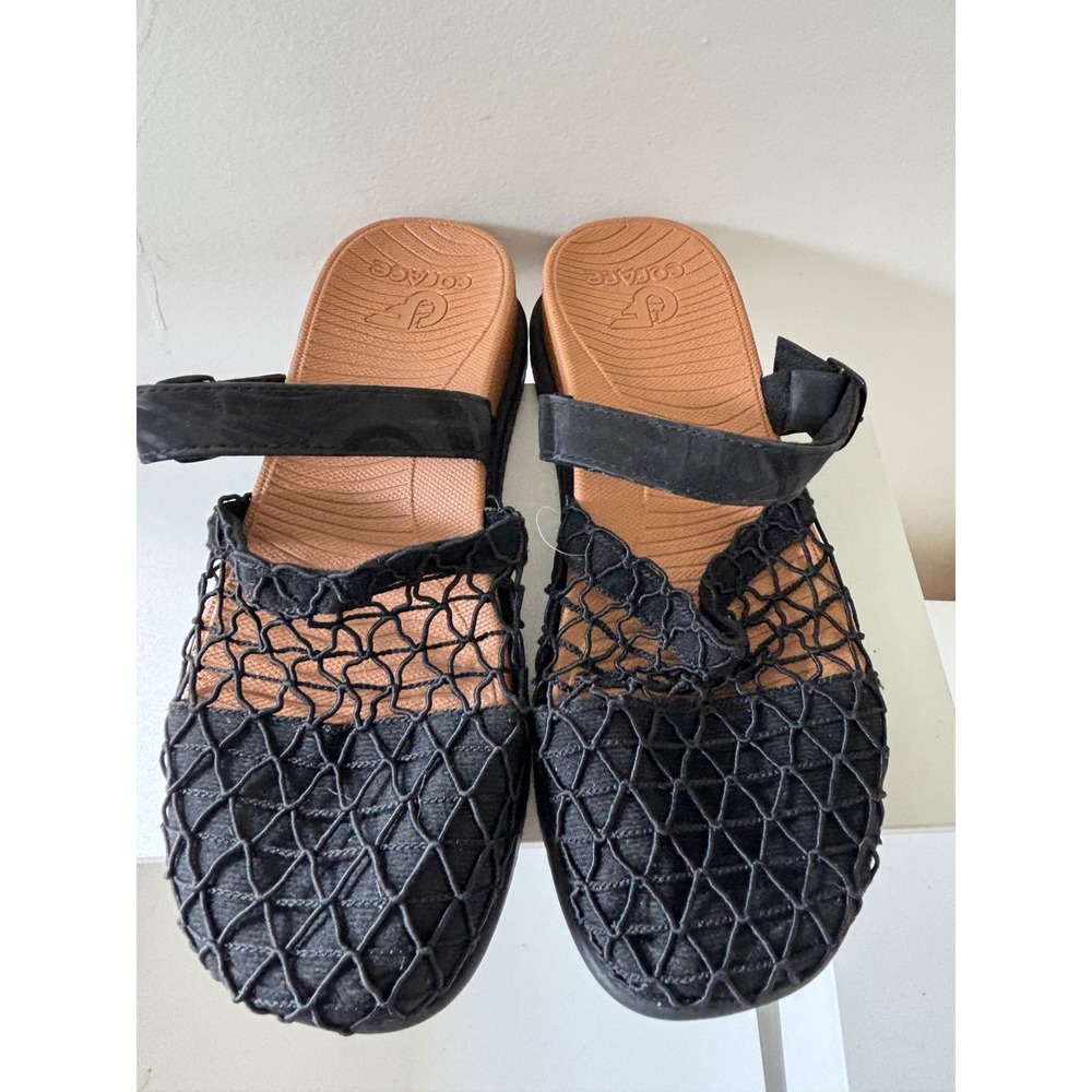 Coface Womens Yoga Mat Sandals Black Fishnet Mesh Hook Loop Strap Size 8
